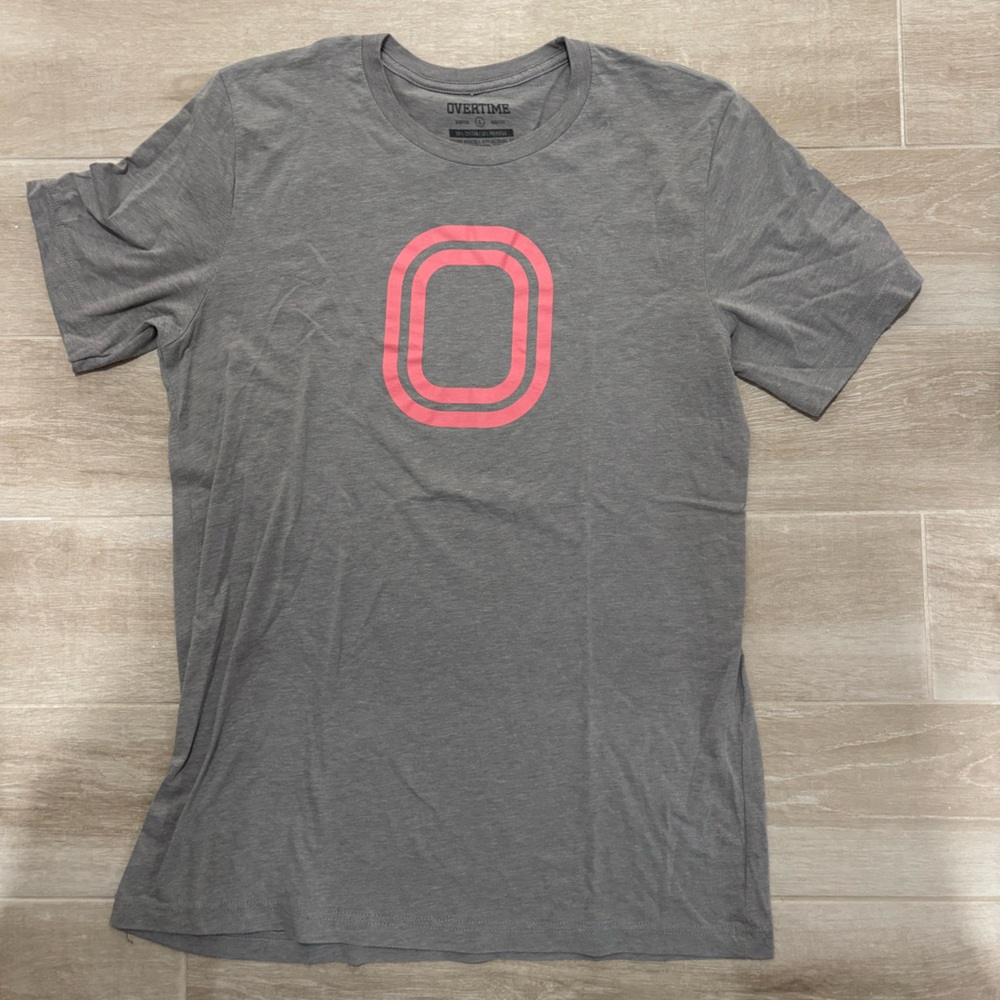 Overtime Gray T-Shirt with Pink Logo